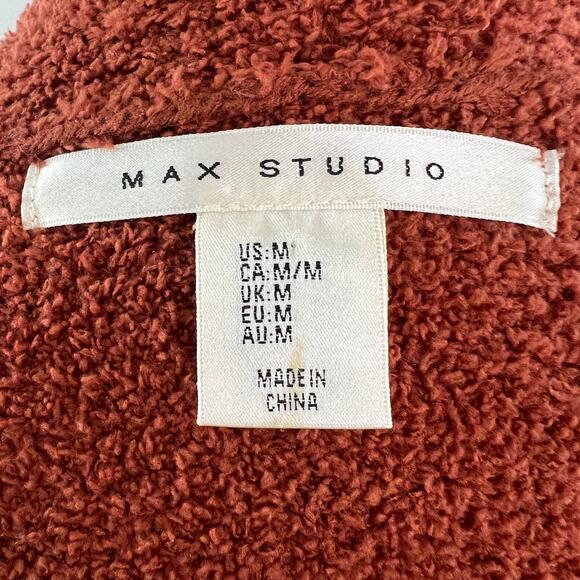 Max Studio Brown Teddy Cardigan Sweater Shawl Collar Open Front Size Medium NEW - Picture 9 of 12